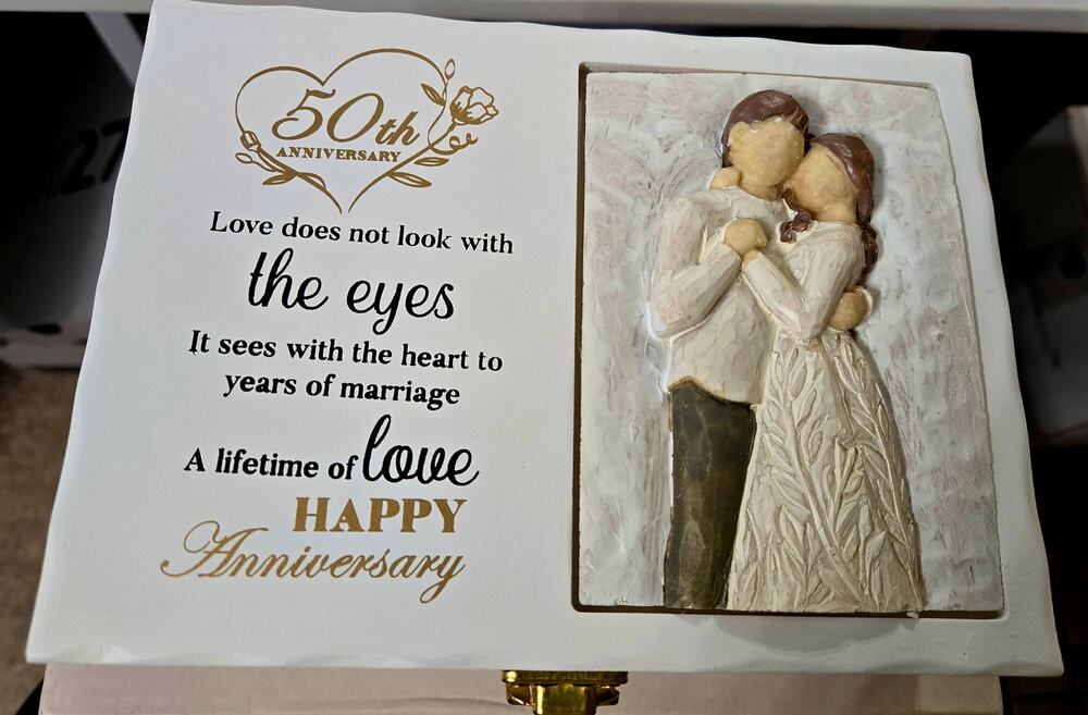 50th Anniversary Keepsake Box Photo Frame Jewelry Memory Box New Open Box